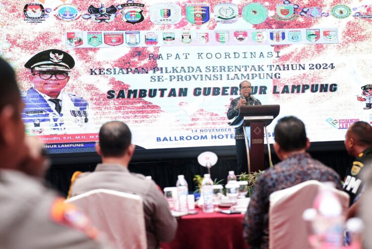Rakor Kesiapan Pilkada Serentak 2024, Pj. Gubernur Lampung Ajak Wujudkan Demokrasi yang Sehat, Damai dan Berintegritas