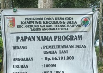 Diduga pemeliharaan jalan usaha tani kampung Kecubung Jaya Syarat mencari keuntungan