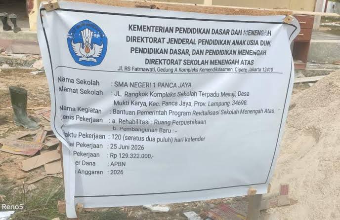 Proyek Revitalisasi Swakelola Rp1,1 Miliar, Kepala SMAN 1 Panca Jaya Akui Pakai Pekerja Luar Daerah